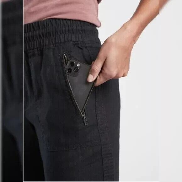 Athleta Cabo Linen Jogger Pant Faded Black Zip Pocket Pants Women's Size 8 - Picture 3 of 13